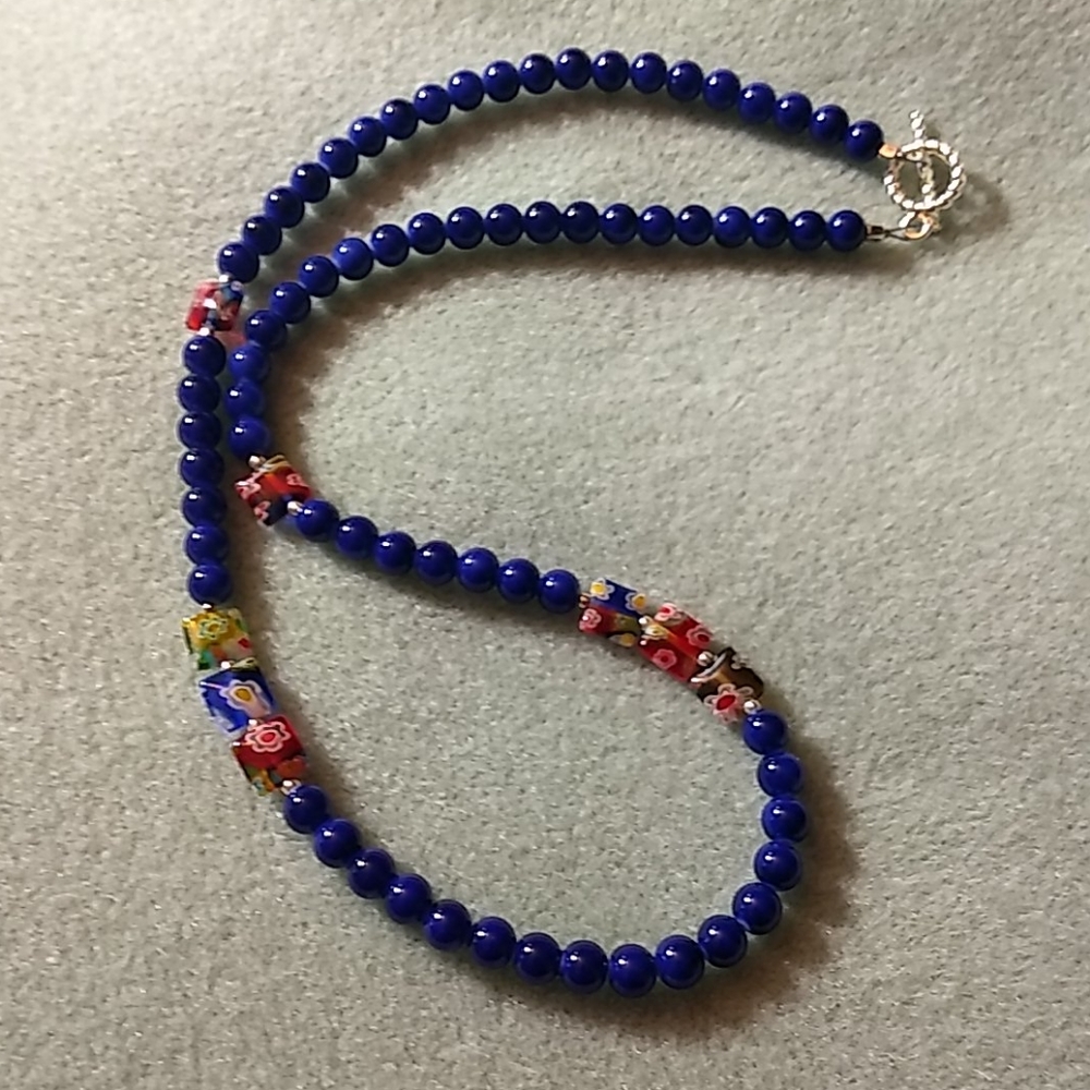 Beautiful blue glass bead necklace